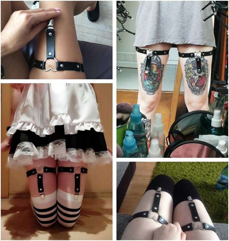 Women Leather Garters Sexy Heart Leg Garter Belt Kawaii Punk Rock Anti-Slip Clips Elastic Garter 2pcs - Image 2