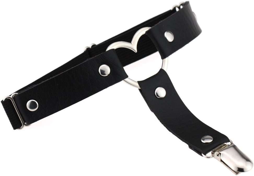 Women Leather Garters Sexy Heart Leg Garter Belt Kawaii Punk Rock Anti-Slip Clips Elastic Garter 2pcs - Image 3