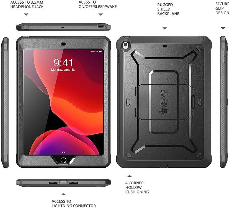 SUPCASE for iPad 9th Generation Case with Screen Protector (Unicorn Beetle Pro), [Built-in Stand] Heavy Duty Rugged Protective Case for iPad 10.2 9th / 8th / 7th Generation (2021/2020/2019), Black - Image 7