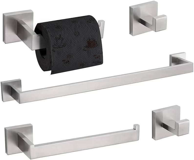 TURS 5-Piece Bathroom Hardware Set Brushed Nickel Towel Bar Set Bath Towel Holder Sets Hand Towel Holder 2 Towel Hooks, SUS 304 Stainless Steel, Q7BR-P5 - Image 1