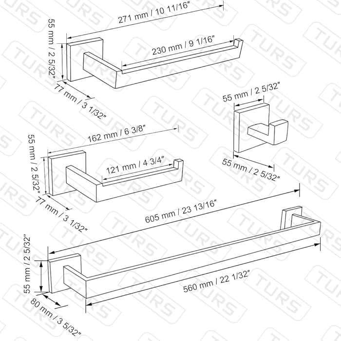 TURS 5-Piece Bathroom Hardware Set Brushed Nickel Towel Bar Set Bath Towel Holder Sets Hand Towel Holder 2 Towel Hooks, SUS 304 Stainless Steel, Q7BR-P5 - Image 2