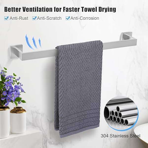 TURS 5-Piece Bathroom Hardware Set Brushed Nickel Towel Bar Set Bath Towel Holder Sets Hand Towel Holder 2 Towel Hooks, SUS 304 Stainless Steel, Q7BR-P5 - Image 3