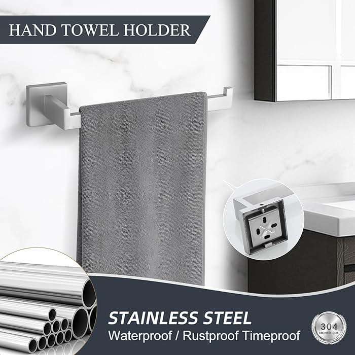 TURS 5-Piece Bathroom Hardware Set Brushed Nickel Towel Bar Set Bath Towel Holder Sets Hand Towel Holder 2 Towel Hooks, SUS 304 Stainless Steel, Q7BR-P5 - Image 6