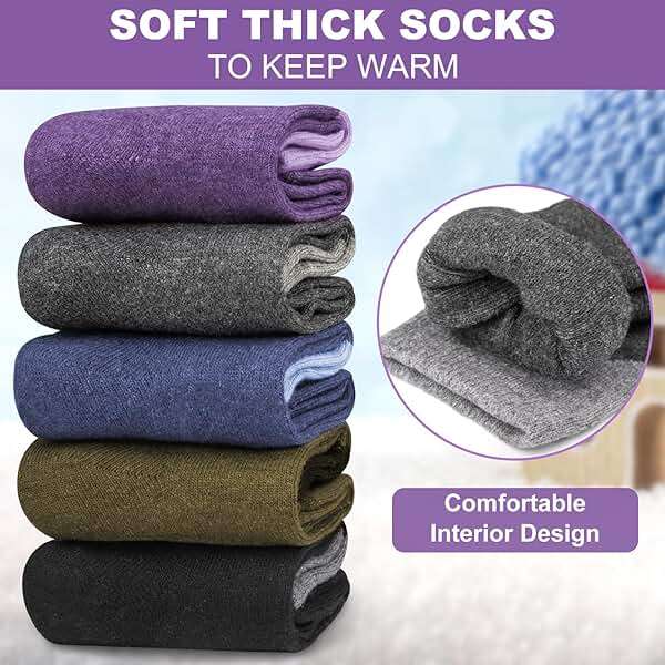 Justay 5 Pairs Womens Wool Socks Thick Warm Winter Socks Casual Cozy Socks Vintage Knit Crew Socks Gift for Women - Image 2