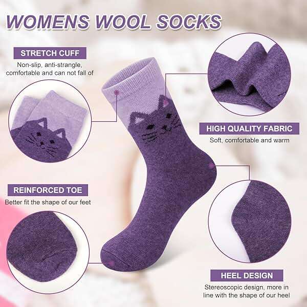 Justay 5 Pairs Womens Wool Socks Thick Warm Winter Socks Casual Cozy Socks Vintage Knit Crew Socks Gift for Women - Image 3