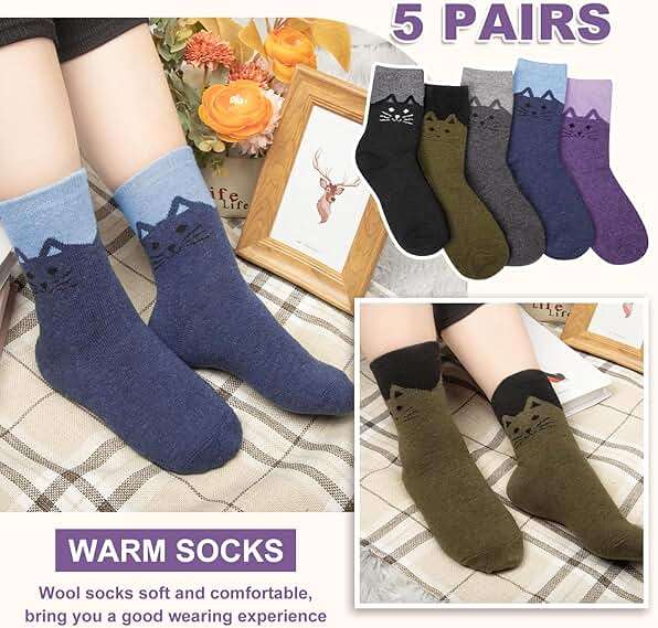 Justay 5 Pairs Womens Wool Socks Thick Warm Winter Socks Casual Cozy Socks Vintage Knit Crew Socks Gift for Women - Image 4