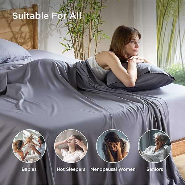 Bedsure Queen Sheet Set, Cooling Sheets for Queen Size Bed Set, Rayon Derived from Bamboo, PureWoven, Breathable & Soft, Deep Pocket Up to 16", Hotel Luxury Silky Bedding for Hot Sleepers, Dark Grey - Image 6