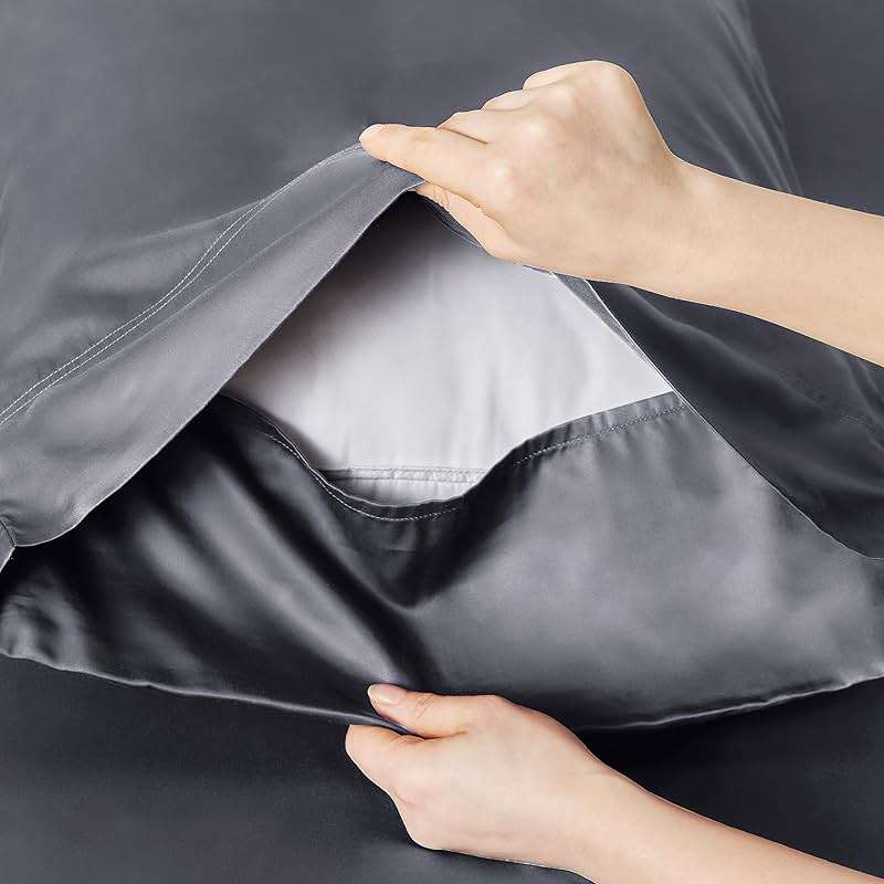 Bedsure Queen Sheet Set, Cooling Sheets for Queen Size Bed Set, Rayon Derived from Bamboo, PureWoven, Breathable & Soft, Deep Pocket Up to 16", Hotel Luxury Silky Bedding for Hot Sleepers, Dark Grey - Image 7