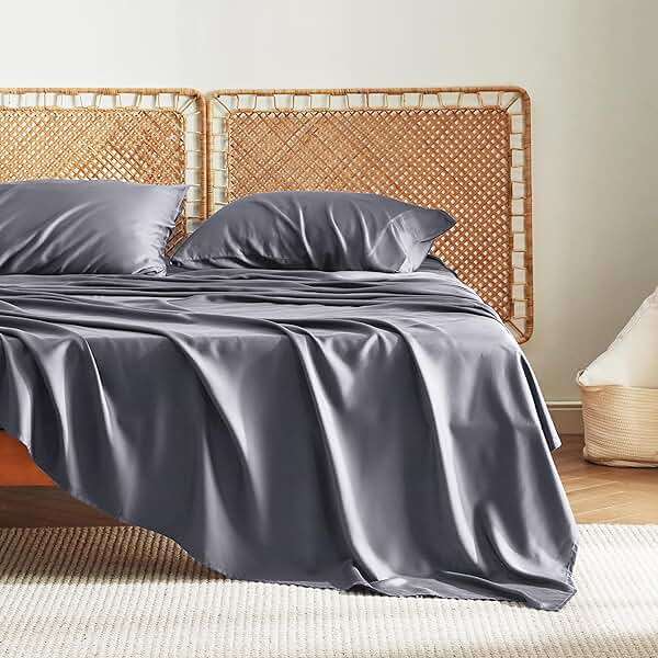 Bedsure Queen Sheet Set, Cooling Sheets for Queen Size Bed Set, Rayon Derived from Bamboo, PureWoven, Breathable & Soft, Deep Pocket Up to 16", Hotel Luxury Silky Bedding for Hot Sleepers, Dark Grey - Image 8