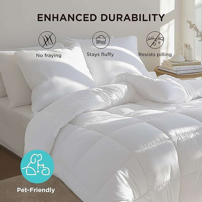 Bedsure Comforter Duvet Insert - Quilted Comforters Queen Size, All Season Duvet, GentleSoft Down Alternative Bedding, with 8 Tabs, Gifts for Women/Men, White, Queen 88 x 88 Inches | Queen Size, All Season Duvet, Down Alternative Bedding, White, Queen, 88 x 88 Inches - Image 9