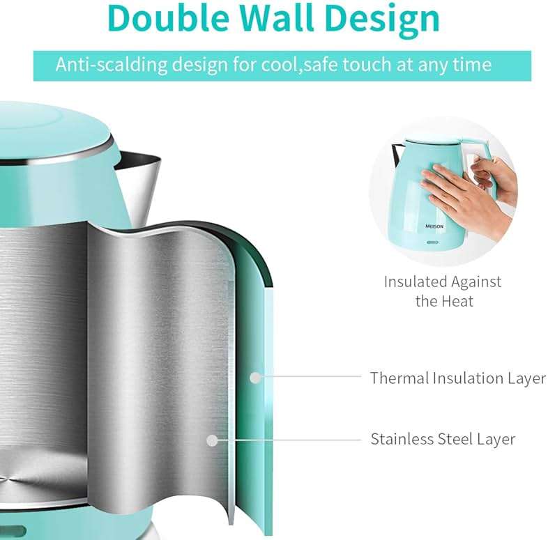 Electric Kettle(BPA Free), Double Wall Water Boiler Heater, Stainless Steel Interior, Cool Touch Coffee Pot & Tea Kettle, Auto Shut-Off and Boil-Dry Protection, 1.5L, 2 Year Warranty - Image 3