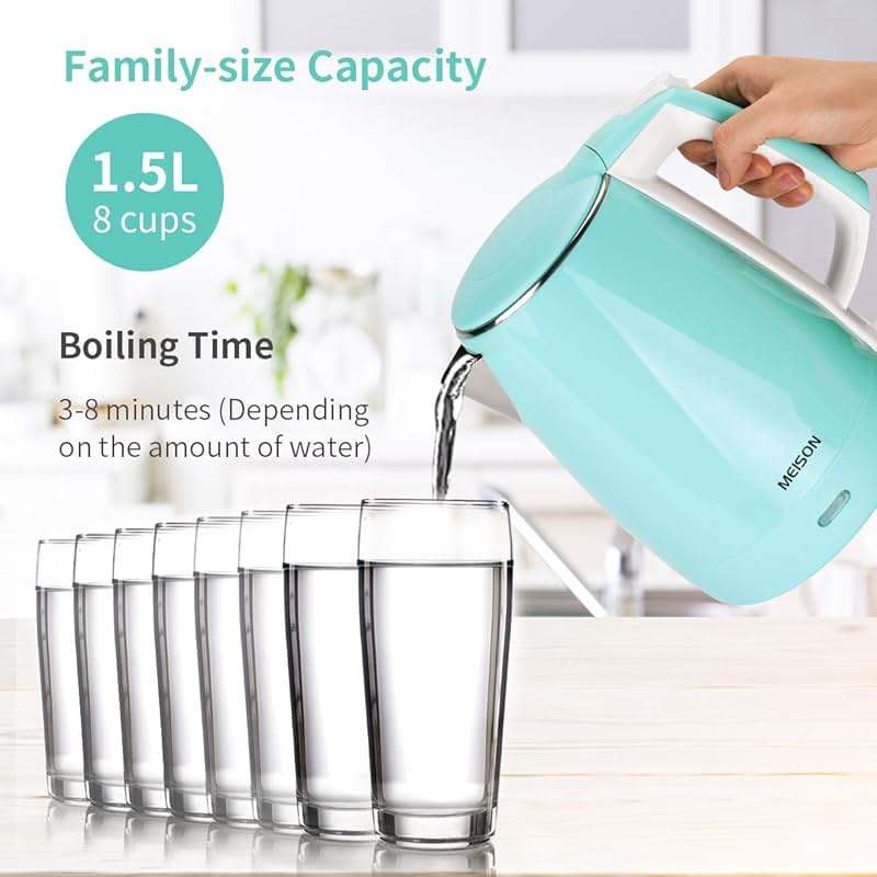 Electric Kettle(BPA Free), Double Wall Water Boiler Heater, Stainless Steel Interior, Cool Touch Coffee Pot & Tea Kettle, Auto Shut-Off and Boil-Dry Protection, 1.5L, 2 Year Warranty - Image 5