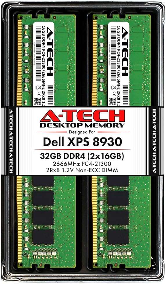 A-Tech 32GB RAM Kit for Dell XPS 8930 Tower - (2 x 16GB) DDR4 2666MHz PC4-21300 Non-ECC DIMM Desktop Memory Upgrade - Image 1