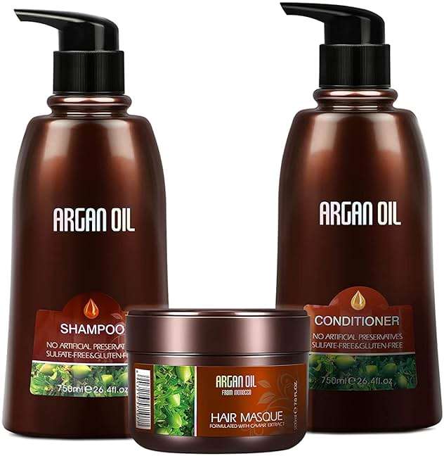 Moroccan Argan Oil Shampoo and Conditioner Sets with Hair Mask, Color Safe Smooth Add Shine Hair Treatment, UV Protection, Intense Moisturizing For Dry, Damaged, Frizzy,3 pack with Gift Box - Image 1