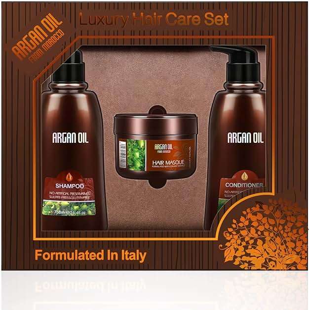 Moroccan Argan Oil Shampoo and Conditioner Sets with Hair Mask, Color Safe Smooth Add Shine Hair Treatment, UV Protection, Intense Moisturizing For Dry, Damaged, Frizzy,3 pack with Gift Box - Image 4