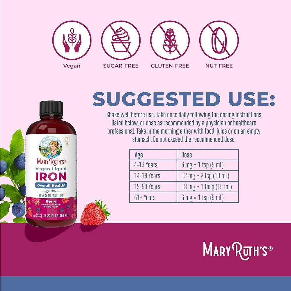 MaryRuth’s Liquid Iron | Iron Supplement for Women Men & Kids | Red Blood Cell Formation | Oxygen Support | Energy Metabolism | Ages 4 & Up | Sugar Free | Vegan | Non-GMO | Gluten Free | 15.22 Fl Oz - Image 3