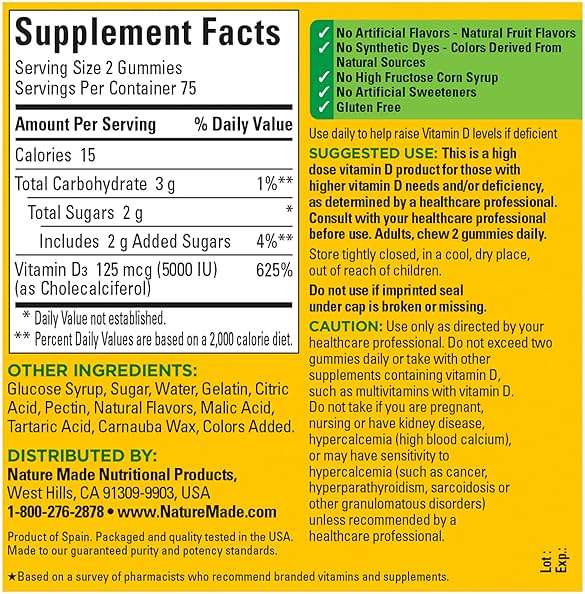 Nature Made Vitamin D3 5000 IU Per Serving Gummies Extra Strength, Bone and Immune Health Support, 150 Vitamin D Gummies for Adults, 75 Day Supply - Image 5