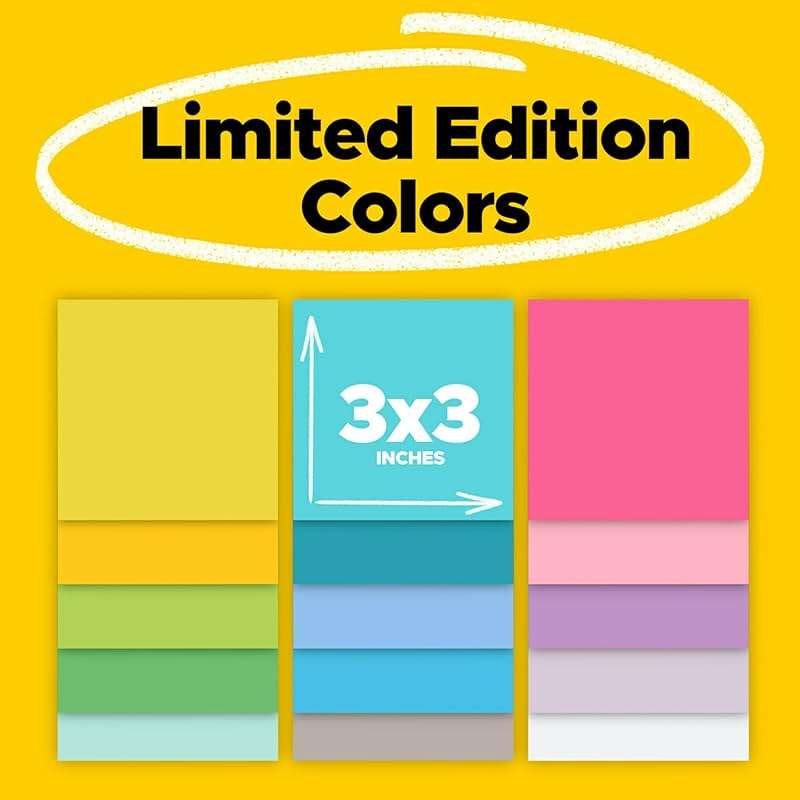 Post-it Super Sticky Notes, 15 Sticky Notes Pads, 3 x 3 in., School Supplies and Office Supplies, 2X the Sticking Power, Assorted Brights - Image 3