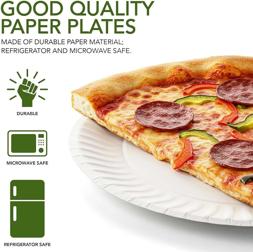 Stock Your Home 9-Inch Paper Plates Uncoated, Everyday Disposable Plates 9" Paper Plate Bulk, White, 500 Count - Image 4