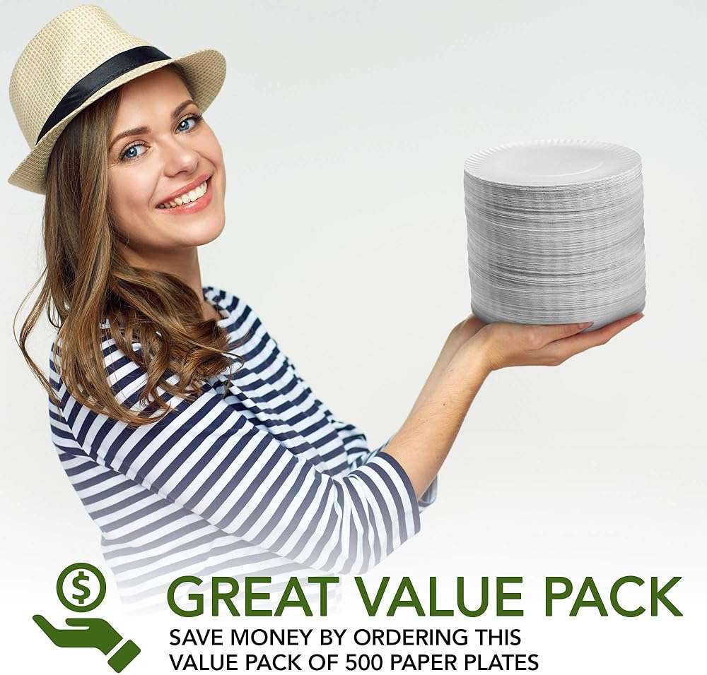 Stock Your Home 9-Inch Paper Plates Uncoated, Everyday Disposable Plates 9" Paper Plate Bulk, White, 500 Count - Image 5