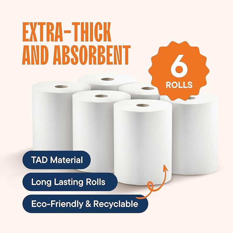 Industrial Paper Towels 10 x 800 White Roll Towels High Capacity Premium Quality (TAD Fabric Cloth Like Texture) Fits Touchless Automatic Commercial Towel Dispenser (Packed 6 Rolls) - Image 4
