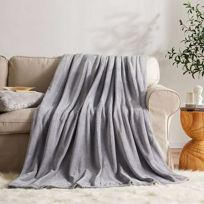 KMUSET Fleece Blanket Throw Size Grey Lightweight Super Soft Cozy Luxury Bed Blanket Microfiber Factory Shop - Image 2
