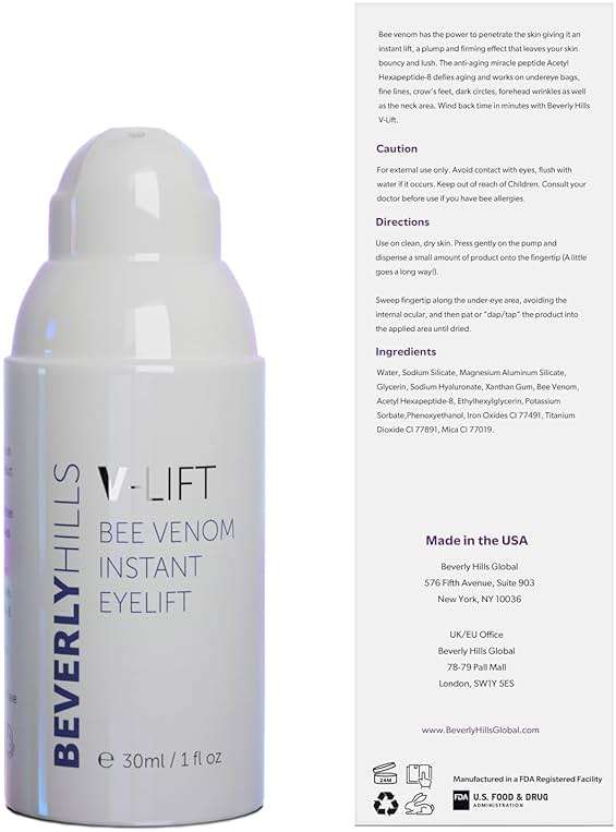 Beverly Hills V-Lift Instant Eye Lift and Eye Tuck Bee Venom Serum for Puffy Eyes, Dark Circles, Wrinkles, and Under Eye Bags Treatment for Women and Men | 30mL (120 Day Supply) - Image 9