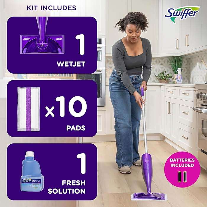Swiffer WetJet Hardwood and Floor Spray Mop Cleaner Starter Kit, Includes: 1 Power Mop, 10 Pads, Cleaning Solution, Batteries - Image 8