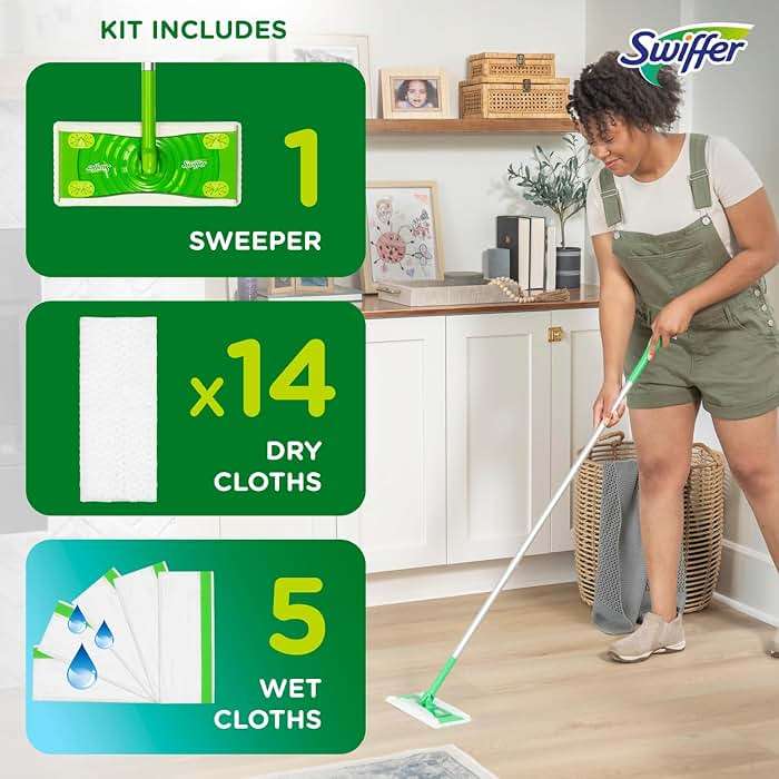 Swiffer Sweeper 2-in-1 Mops for Floor Cleaning, Dry and Wet Multi Surface Floor Cleaner, Sweeping and Mopping Starter Kit, Includes 1 Mop + 19 Refills, 20 Piece Set - Image 5