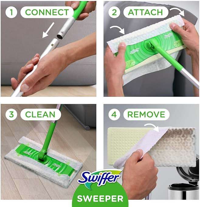 Swiffer Sweeper 2-in-1 Mops for Floor Cleaning, Dry and Wet Multi Surface Floor Cleaner, Sweeping and Mopping Starter Kit, Includes 1 Mop + 19 Refills, 20 Piece Set - Image 7