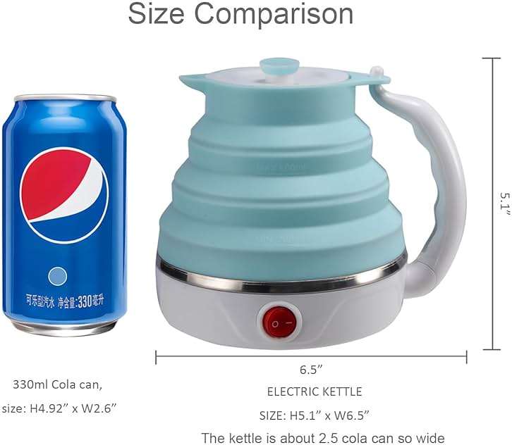 Travel Foldable Electric Kettle, Collapsible Electric Kettle Food Grade Silicone Small Pot Boiling water,Dual Voltage（600ml,110-220V US Plug） (Blue) - Image 2