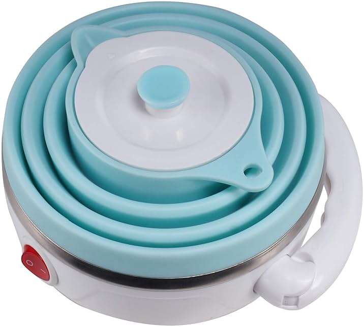Travel Foldable Electric Kettle, Collapsible Electric Kettle Food Grade Silicone Small Pot Boiling water,Dual Voltage（600ml,110-220V US Plug） (Blue) - Image 4