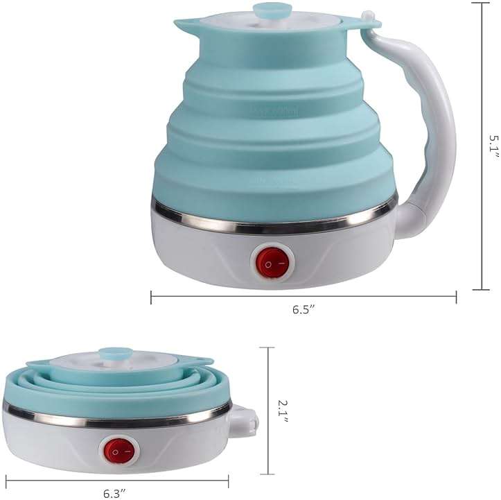 Travel Foldable Electric Kettle, Collapsible Electric Kettle Food Grade Silicone Small Pot Boiling water,Dual Voltage（600ml,110-220V US Plug） (Blue) - Image 6