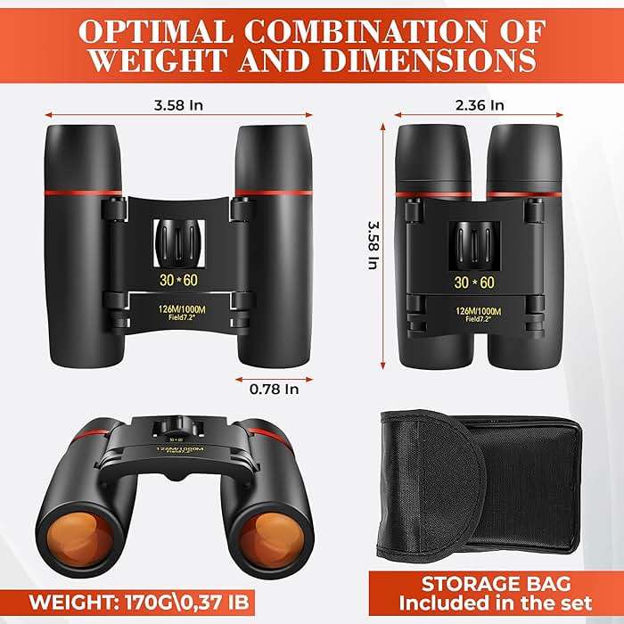 Compact Binoculars for Adults – 7X Magnification, Pocket Size Portable Design & Storage Bag, Not Night Vision – Easy Focus Mini Binoculars for Adults Travel, Birdwatching & Close-to-Mid Range Viewing - Image 2