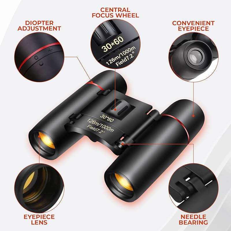 Compact Binoculars for Adults – 7X Magnification, Pocket Size Portable Design & Storage Bag, Not Night Vision – Easy Focus Mini Binoculars for Adults Travel, Birdwatching & Close-to-Mid Range Viewing - Image 3