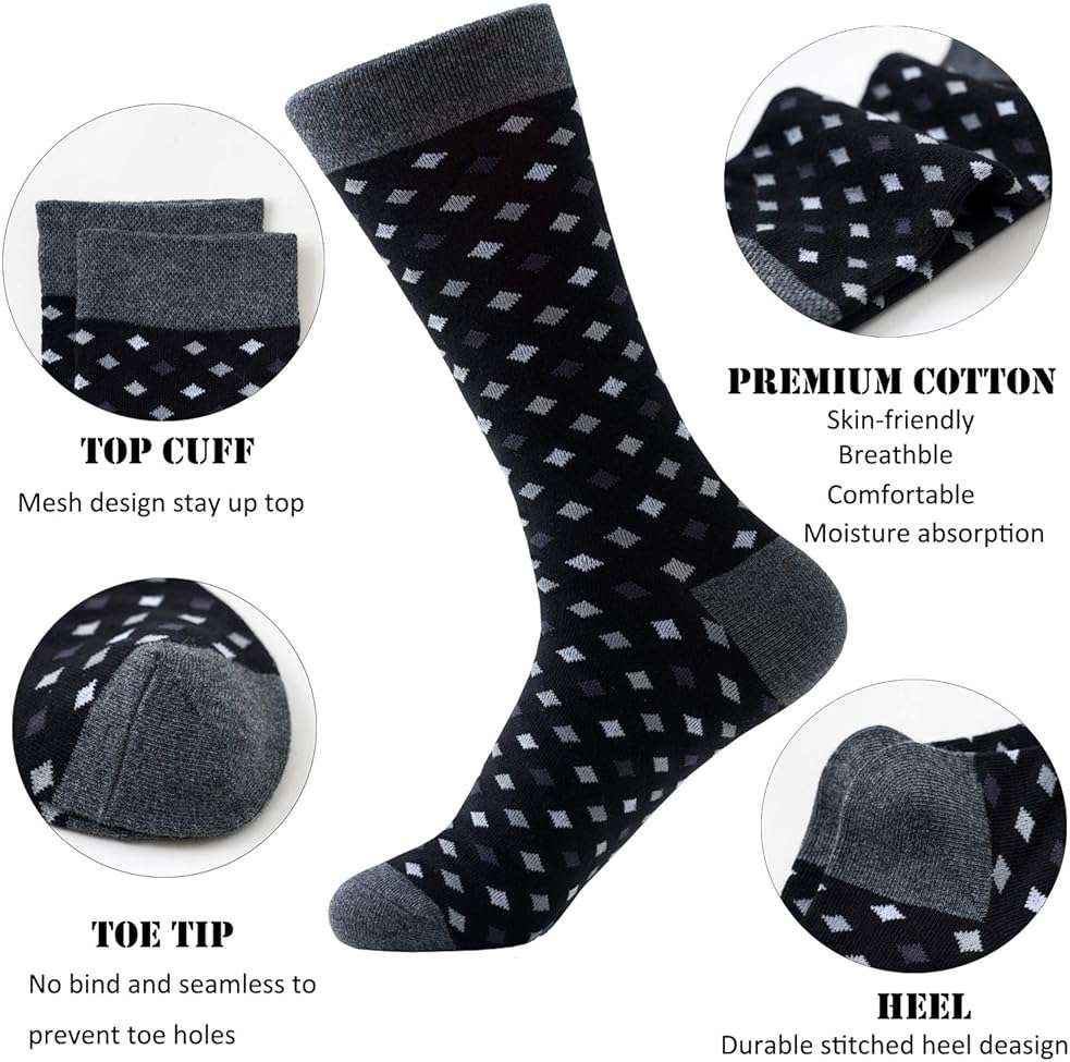R RELAXIFE Mens Dress Socks Cotton Colorful Striped Patterned Socks for Men Women Solid Lightweight Breathable 6 Pack - Image 2