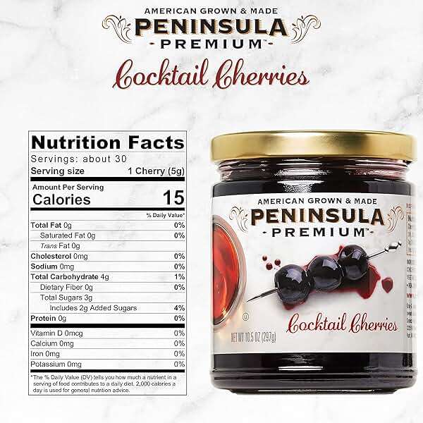 Peninsula Premium Cocktail Cherries | Award Winning | Deep Burgundy-Red | Silky Smooth, Rich Syrup | Luxe Fruit Forward, Sweet-Tart Flavor | Gourmet | American Grown & Made | 10.5 Ounce - Image 2