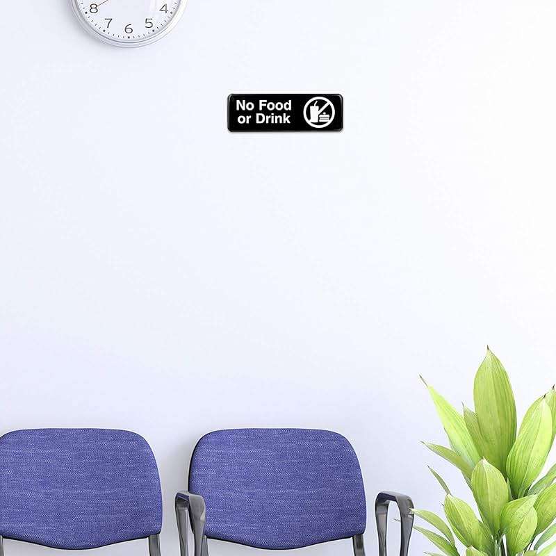 Excello Global Products No Food or Drink Sign: Easy to Mount Informative Plastic Sign with Symbols 9”x3”, Pack of 3 (Black) - Image 2