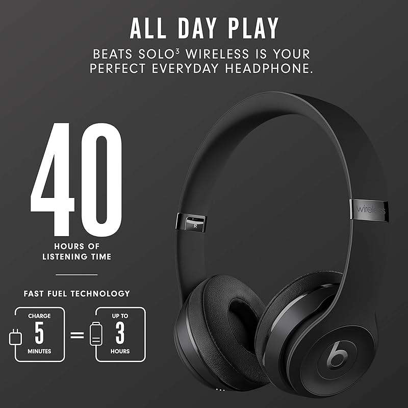 Beats Solo3 Wireless On-Ear Headphones - Apple W1 Headphone Chip, Class 1 Bluetooth, 40 Hours of Listening Time, Built-in Microphone - Black - Image 5