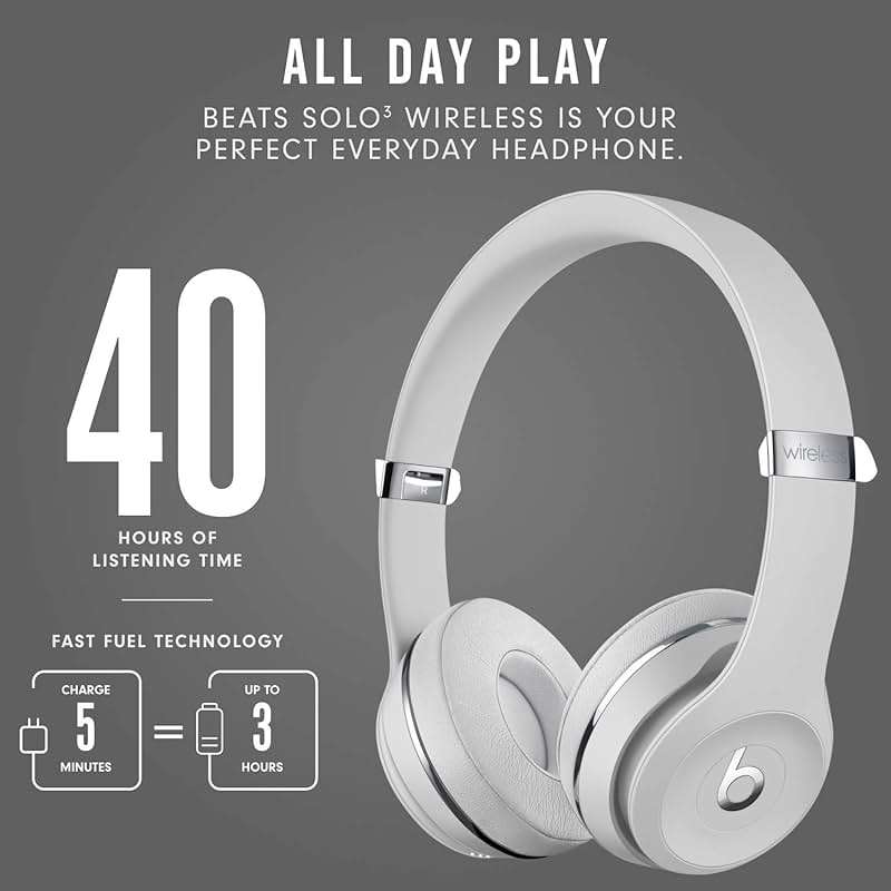 Beats Solo3 Wireless On-Ear Headphones - Apple W1 Headphone Chip, Class 1 Bluetooth, 40 Hours of Listening Time, Built-in Microphone - Satin Silver (Latest Model) - Image 5