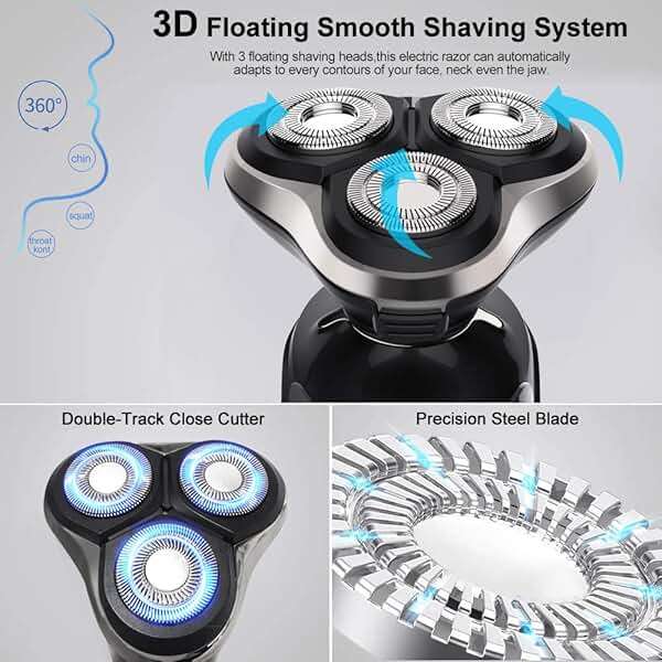 Electric Razor for Men - Rechargeable Electric Shaver for Men, Waterproof Wet Dry Cordless Razor with Nose Hair Trimmer and Sideburns Trimmer - Image 3