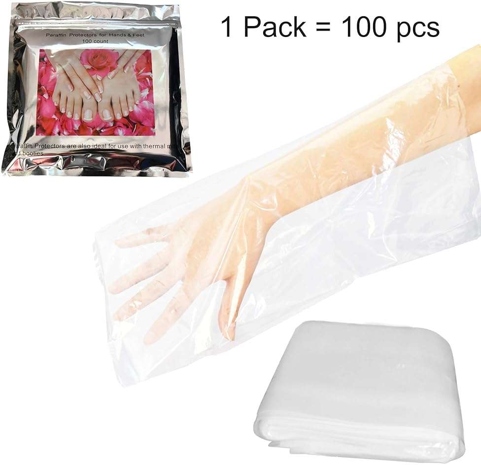 AMT 100 Count Paraffin Wax Bags for Hands and Feet, Plastic Refills Liners, Socks and Gloves Paraffin Bath Mitts Covers for Therabath Wax Treatment Machine Therapy - Image 2