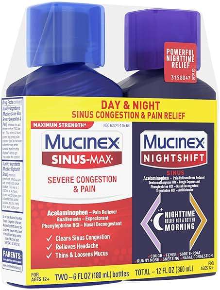 Mucinex Maximum Strength Sinus-Max Severe Congestion & Pain + Nightshift Sinus Liquid, Cold and Flu Medicine for Adults, Over-the-Counter Medication for Multi-Symptom Relief, 2x6 Fl Oz - Image 8