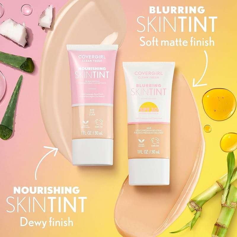 COVERGIRL Clean Fresh Nourishing Skin Tint, 570 Medium/Tan, Liquid Foundation, Dewy Finish, Infused with Coconut & Aloe, Vegan Formula - Image 7