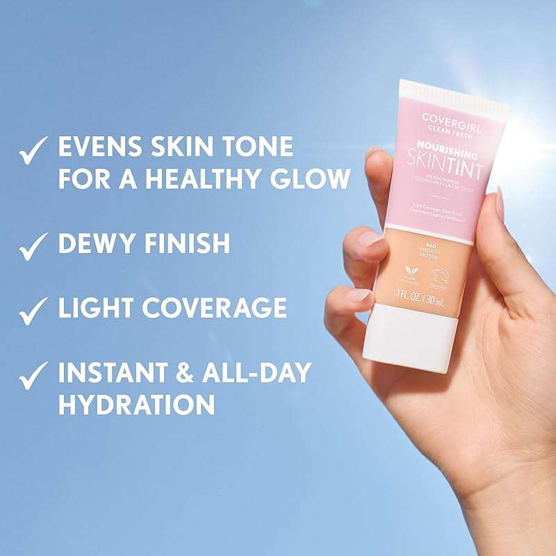COVERGIRL Clean Fresh Nourishing Skin Tint, 570 Medium/Tan, Liquid Foundation, Dewy Finish, Infused with Coconut & Aloe, Vegan Formula - Image 8