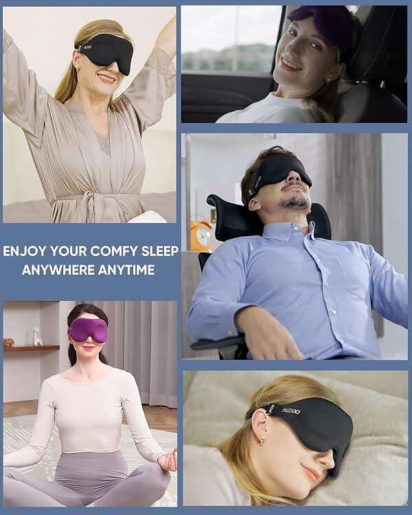 MZOO Luxury Sleep Eye Mask for Side Sleeper Men Women, Zero Eye Pressure 3D Sleeping Mask, Light Blocking Patented Design Night Blindfold, Soft Eye Shade Cover for Travel, Purple - Image 7