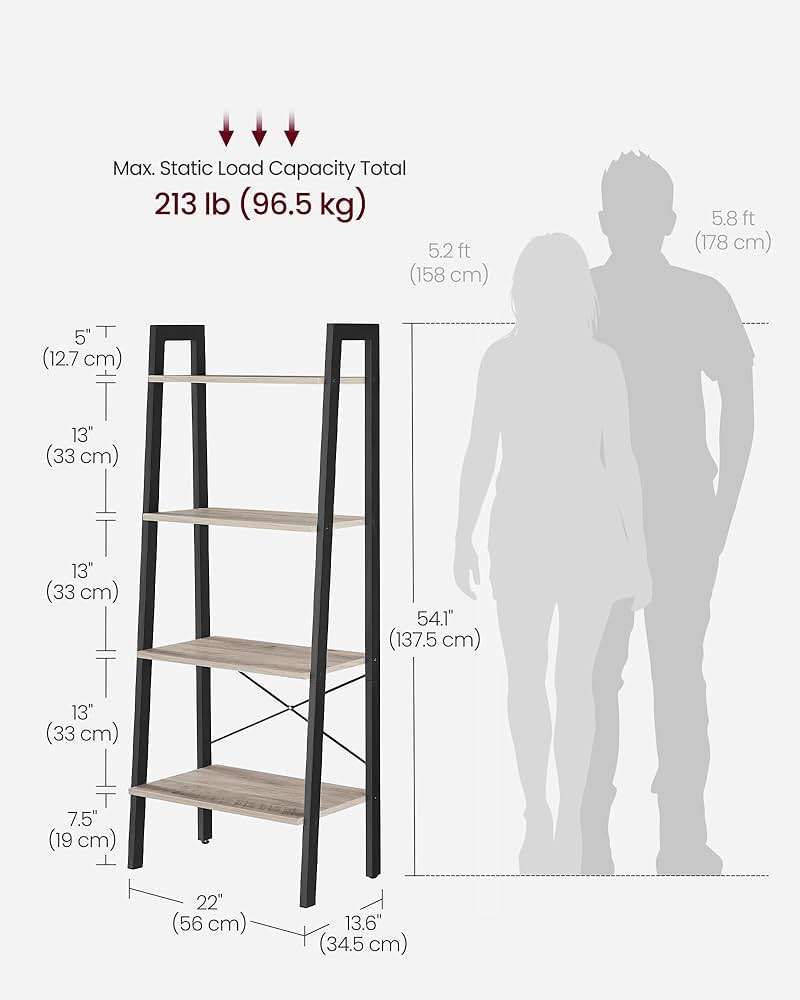 VASAGLE BARNET Collection - Ladder Shelf, Bookshelf, Storage Rack, Modern Bookcase for Living Room Home Office Kitchen, Steel Frame, 4-Tier, 22-Inch Wide, Heather Greige and Ink Black ULLS44MB - Image 3