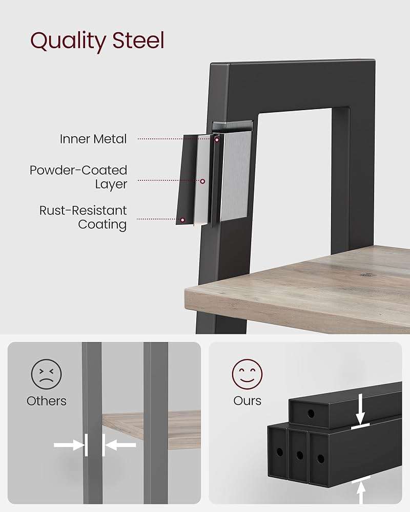VASAGLE BARNET Collection - Ladder Shelf, Bookshelf, Storage Rack, Modern Bookcase for Living Room Home Office Kitchen, Steel Frame, 4-Tier, 22-Inch Wide, Heather Greige and Ink Black ULLS44MB - Image 6