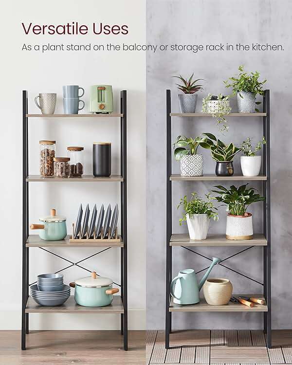 VASAGLE BARNET Collection - Ladder Shelf, Bookshelf, Storage Rack, Modern Bookcase for Living Room Home Office Kitchen, Steel Frame, 4-Tier, 22-Inch Wide, Heather Greige and Ink Black ULLS44MB - Image 9