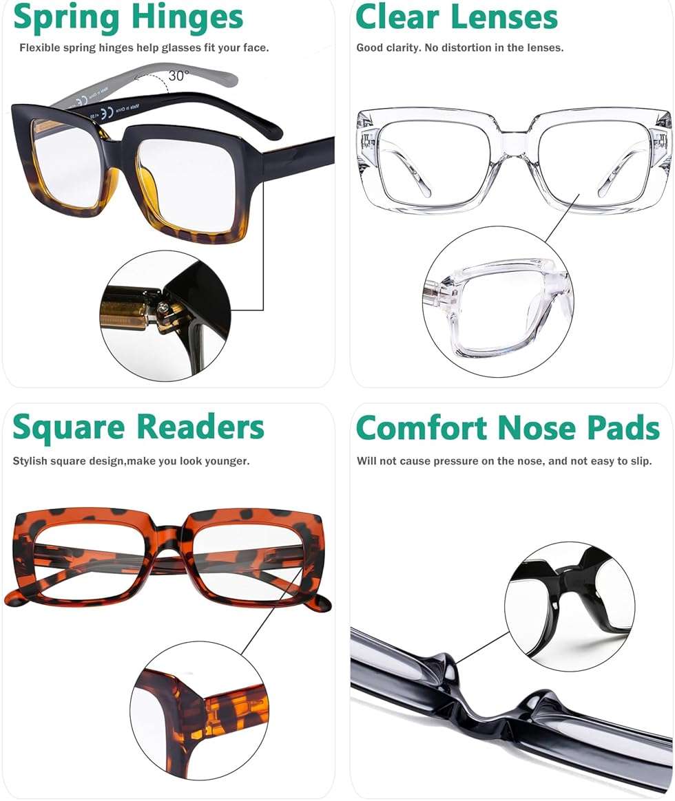 Eyekepper 4 Pack Ladies Reading Glasses - Stylish Oversized Square Readers for Women +2.50 - Image 5